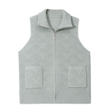 中老年女装春秋无袖外套翻领混纺针织拉链开衫大码宽松马甲上衣女，女装马甲，妃慕昵服饰