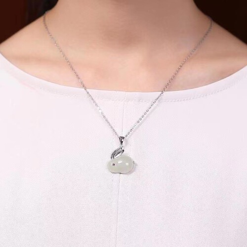 Jade Rabbit Set Imitating Natural Hetian Jade Ring, Ancient Gold Inlaid Jade Agate Rabbit Necklace, Cute Rabbit  Rabbit Year
