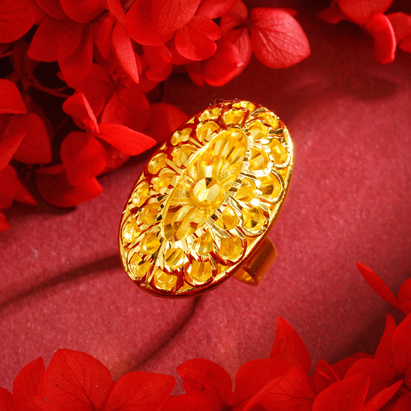 Guochao retro arena china anillo de oro hueco temperamento rico anillo de dama Yiwu joyas de boda fábrica al por mayor