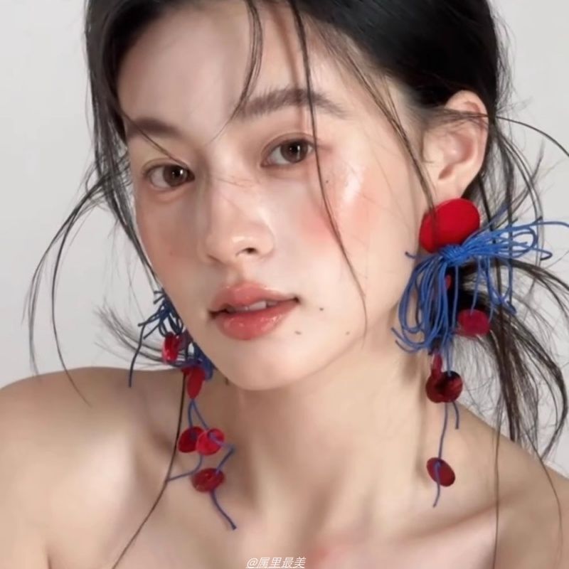 夏日度假风 夸张个性红蓝撞色长款耳环高级感耳钉女复古新娘耳饰|undefined