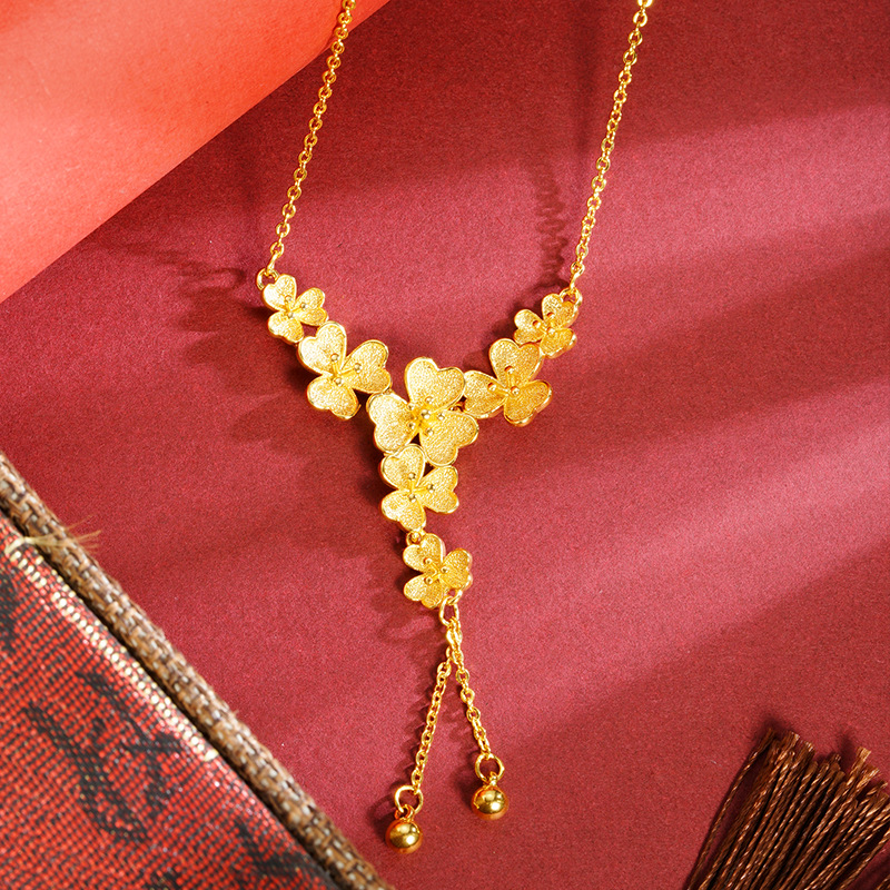 vietnam placer gold flower tassel necklace all-matching women‘s summer high-grade new chinese style imitation gold ornament no color fading