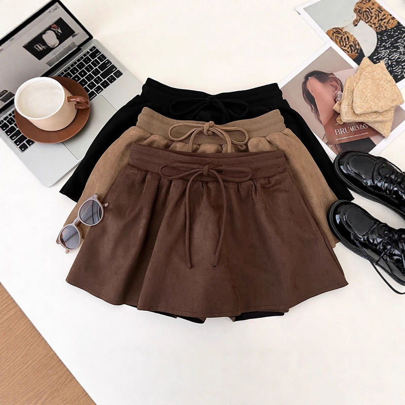 [Air Layer Suede 280g] High-Waist Slimming Look Suede Skirt Anti-Exposure Short Skirt A-Line Skirt for Women in Autumn