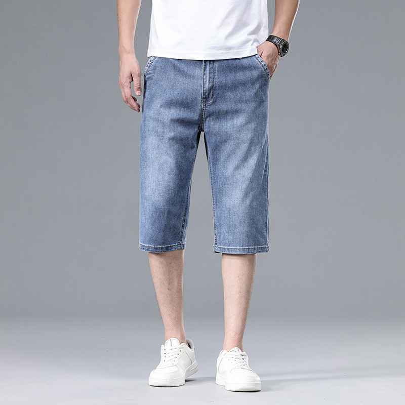 Men's Cropped Jeans Shorts, Thin Summer New Style, Loose Casual Pants, Trendy Straight-Leg Mid-Length Pants for Men