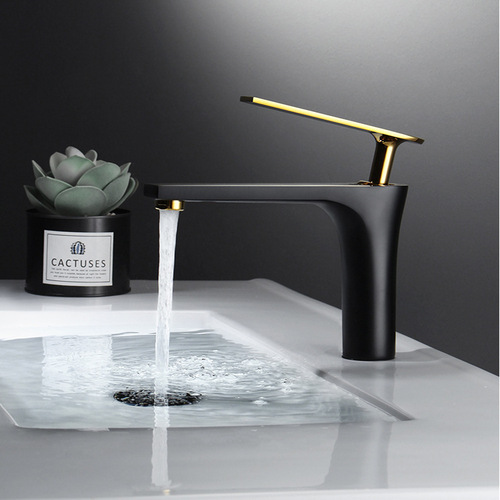 Light luxury hot and cold faucet white elevated bathroom faucet black gold basin basin faucet brass