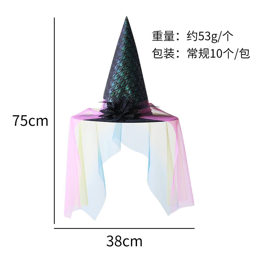 Halloween sombrero de encaje velo agudo sombrero de bruja maquillaje ropa accesorios toque de cabeza vestido gazoo sombrero de brujo