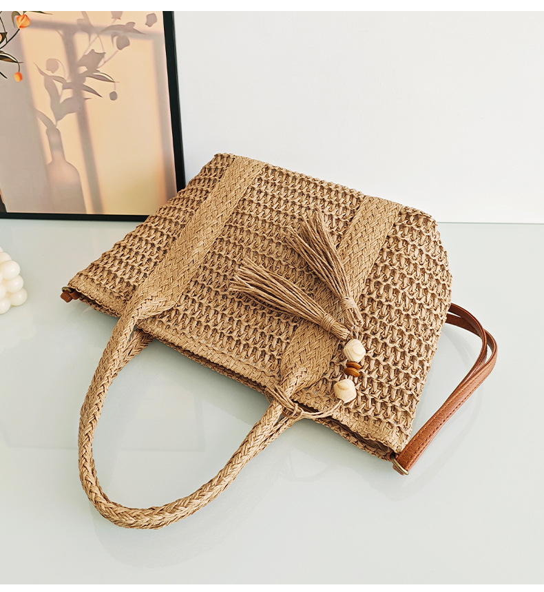 Mujeres Papel Color Sólido Vacaciones Tejido Hilo De Coser Cuadrado Cremallera Bolsa De Paja display picture 8