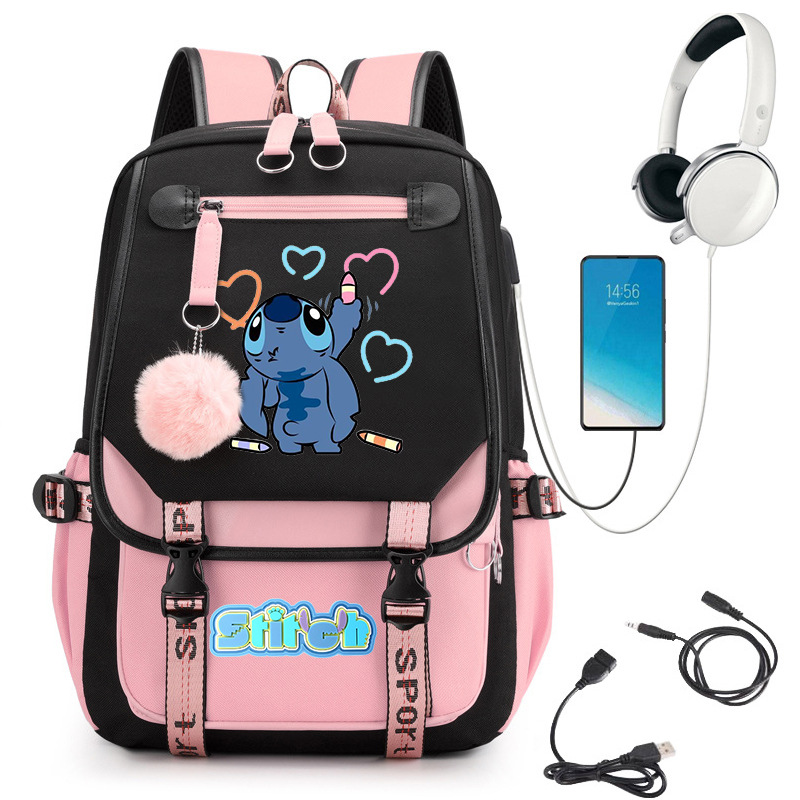 Stitch Stitch linda escuela de escuela secundaria impresa mochila escolar con interfaz USB 0516 envío transfronterizo