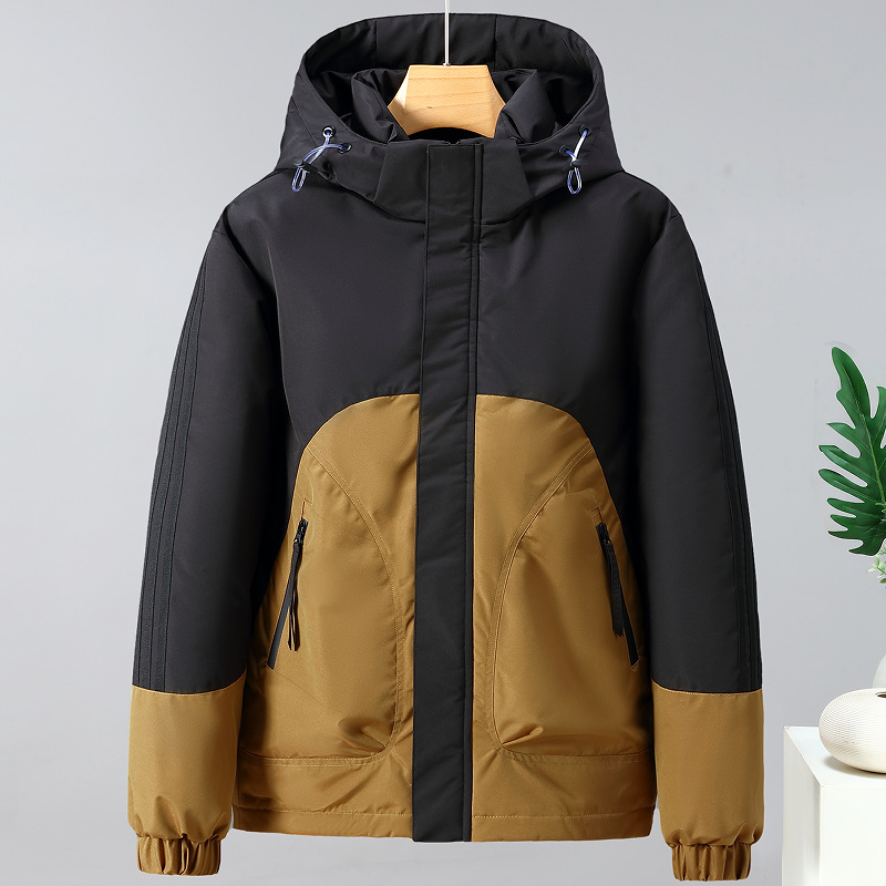 Men's Clothing cotton jacket fashion brand color matching hooded jacket workwear jacket outdoor jacket Silk cotton cotton jacket_voghion.com