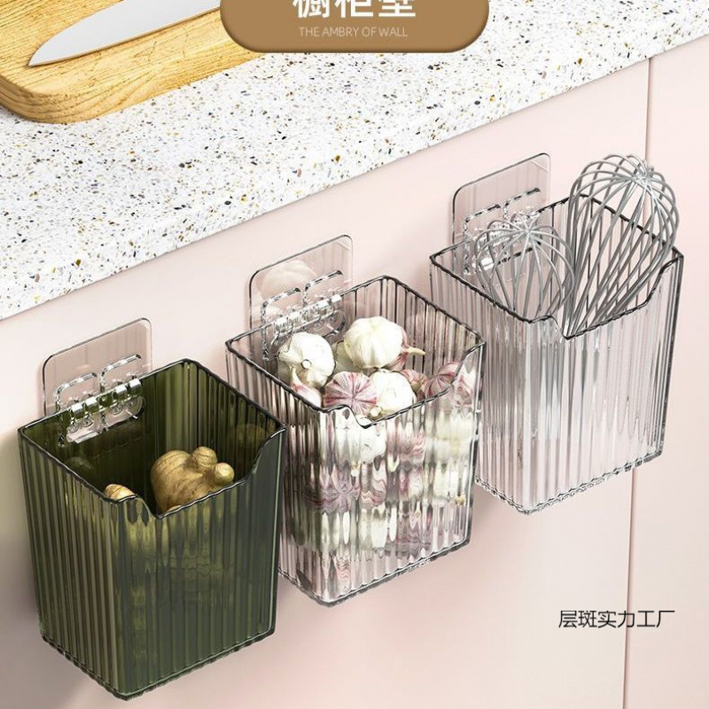 주방 마늘 생강 및 양파 투명 저장 바구니 벽에 걸려있는 작은 물체 펀치 없는 벽 장착 보관 상자