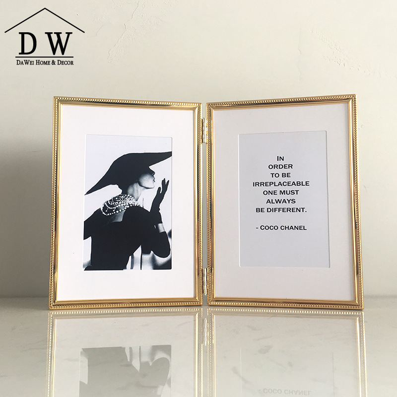 Nordic exquisite fine edge folding metal photo frame table 5 6 7 8 10 inch creative two iron plating