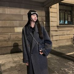 美拉德中长款毛呢外套女小个子名媛休闲秋冬加绒加厚呢子大衣