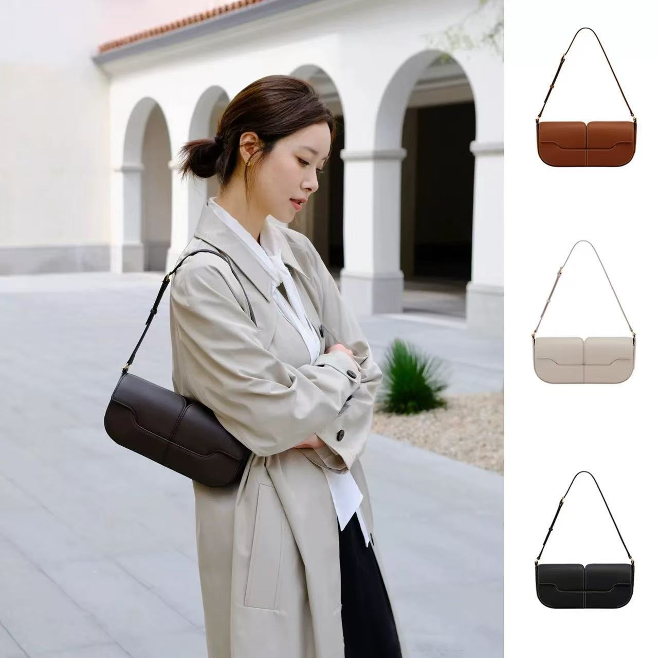 Best-Selling Women's Light Luxury Baguette Bag Osmo Niche Designer Leather Retro Smooth Handbag Shoulder Crossbody Bag