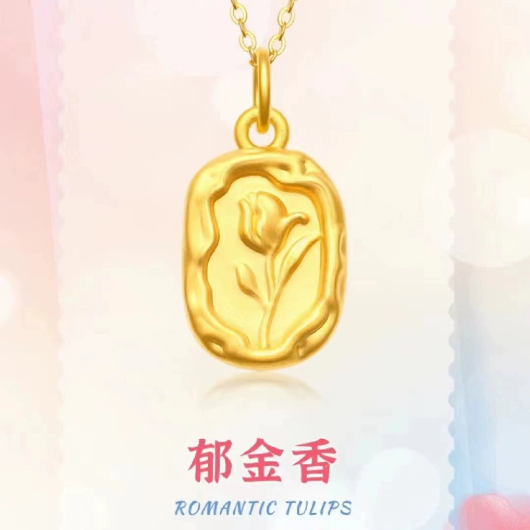 Золото 999 тюльпан кулон 3D жесткий Золотой квадрат Кулон золото старинный кулон ожерелье живые поставки оптом