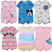 外贸童装夏季新生婴儿连体衣宝宝短袖纽扣连身衣哈衣爬服跨境批发