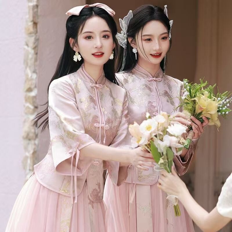 Bridesmaid dress in new Chinese style, national style wedding sister group dress, summer lightweight cheap set for petite women Bridesmaid dress in new Chinese style, national style wedding sister group dress, summer lightweight cheap set for petite women