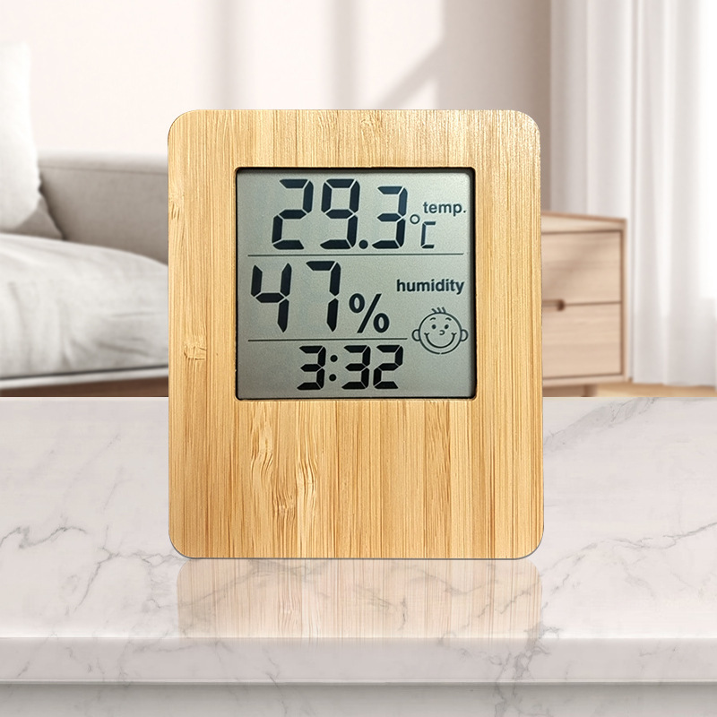 Bamboo Wood temperature and humidity smiling face clock multifunctional time date year LED screen clock home essential cross-border gifts Bamboo Wood temperature and humidity smiling face clock multifunctional time date year LED screen clock home essential cross-border gifts