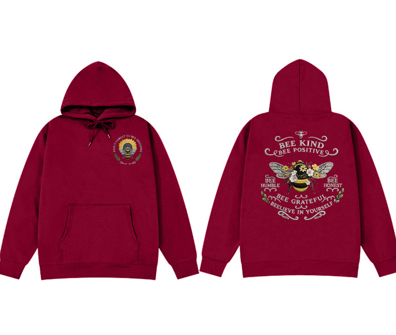 2026 New Inspirational "Kindness and Positivity" Bee Hoodie, Sweatshirt with Sunflower Embroidery Pattern