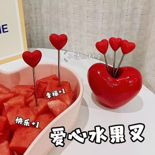 Love Fruit Fork Creative Set of Stainless Steel Household Fruit Sign Children's Cute Dessert Cake Snack Fork