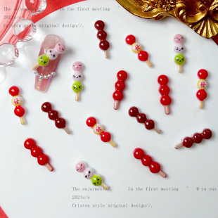 New Year jewelry manicure simulation sugar gourd luminous Chinese style manicure accessories manicure jewelry New Year style red