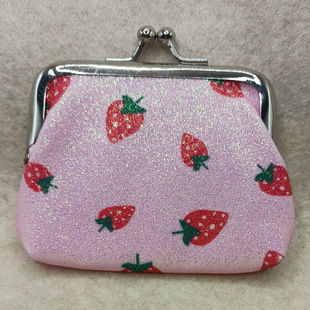 New 3inch Glitter Gold Powder Printed Strawberry Coin Purse Coin Bag Hand-Held Short Lipstick Storage Bag