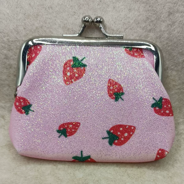 New 3inch Glitter Gold Powder Printed Strawberry Coin Purse Coin Bag Hand-Held Short Lipstick Storage Bag