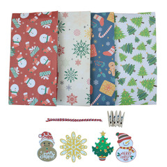 Christmas 4-color square-bottom paper bags, food bags with clips, hang tags, kraft paper baking oil-proof packaging bags