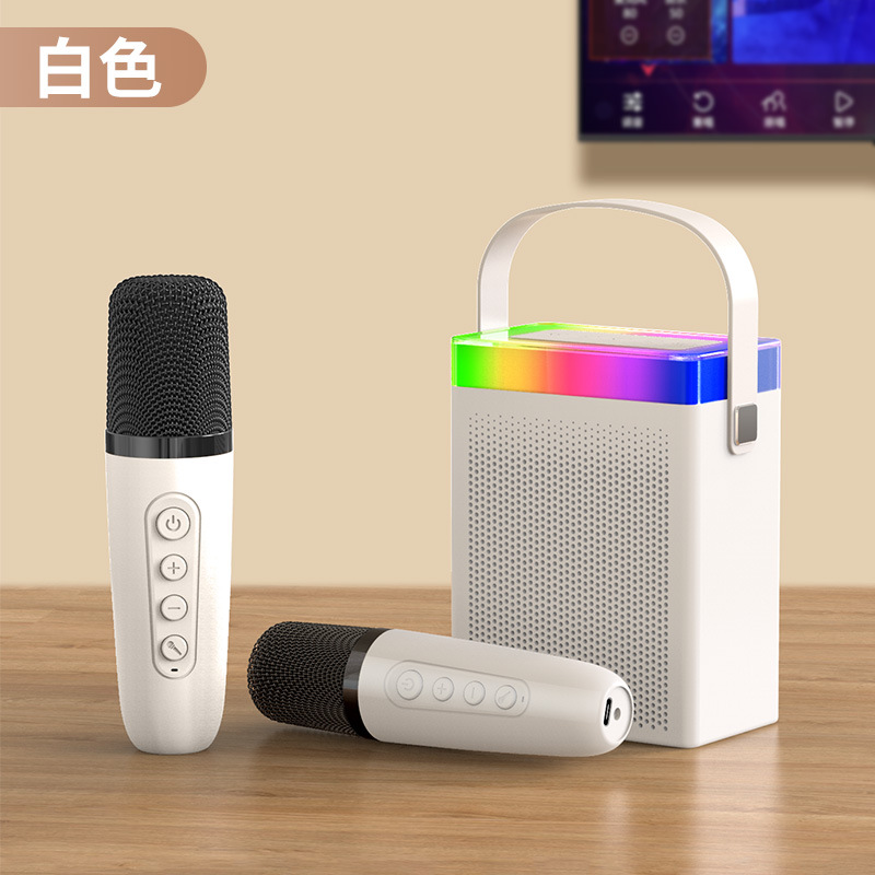 Altavoz Bluetooth hogar karaoke artefacto colorido LED faro traje portátil al aire libre micrófono de audio todo en una máquina