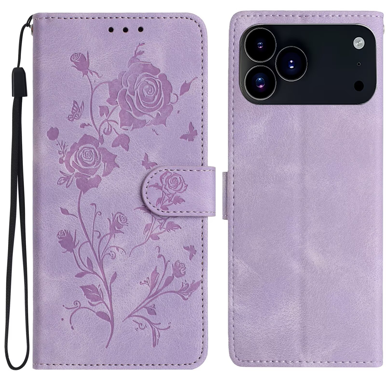 适用iPhone17皮套 三星S25玫瑰花磨砂压花插卡支架保护套A17纯