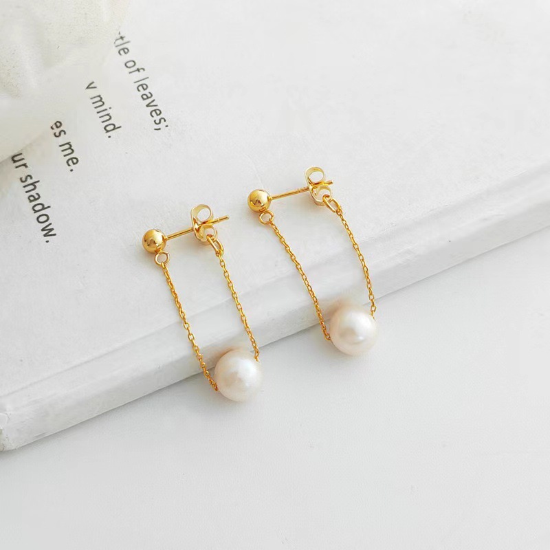 Simple Style Round Pearl Plating Drop Earrings 1 Pair display picture 1