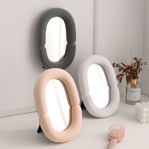 Marshmallow luxury bedroom dresser ceramic flocking Internet celebrity makeup mirror home desktop desktop decorative mirror