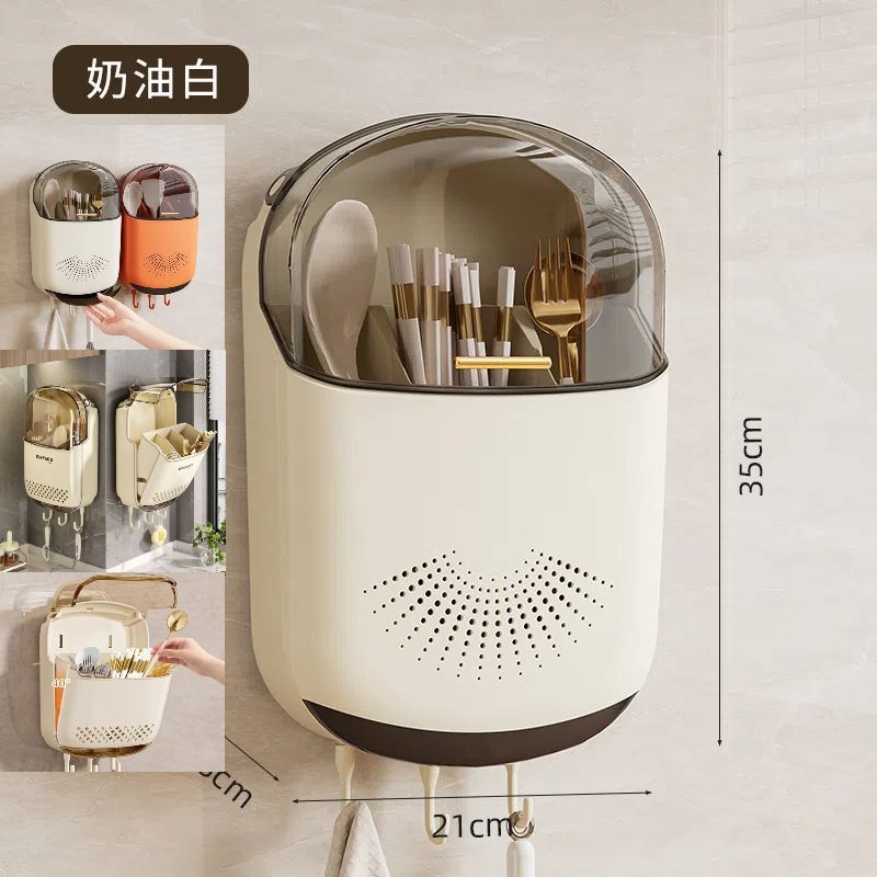 筷子筒筷笼免打孔厨房置物架勺子收纳桶塑料挂墙式沥水筷子收纳|undefined