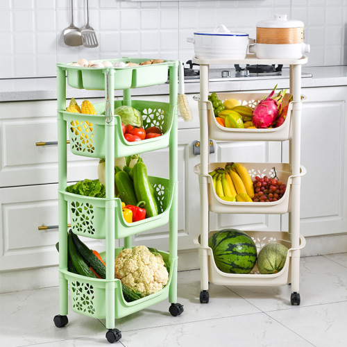 Kitchen Vegetable Shelf Multi-functional Standing with Wheels Portable Cart Home Storage Plastic Organizer Wholesale