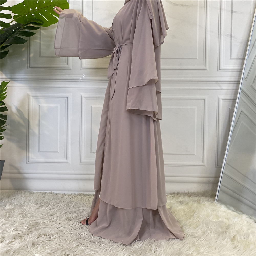 1875#[With hijabs]2 layers Chiffon Lantern Sleeve Abaya - CHAOMENG MUSLIM SHOP