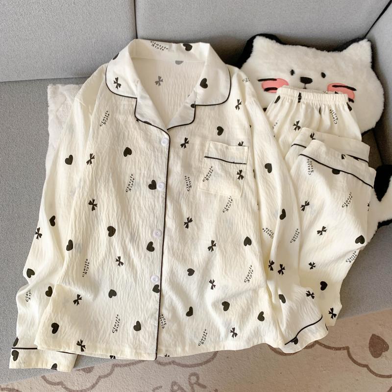 New Cloud Cotton Long-Sleeved Pajamas for Women in Spring and Autum Cute and Sweet Cartoon Pants Thin Plaid Kt Cat Home Clothes New Cloud Cotton Long-Sleeved Pajamas for Women in Spring and Autum Cute and Sweet Cartoon Pants Thin Plaid Kt Cat Home Clothes