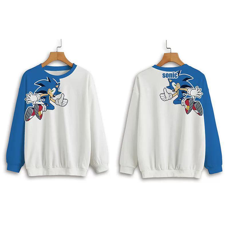 Мультфильм аниме прилив Соник с принтом свитеров ins мужские и женские футболки с длинными рукавами с круглым вырезом