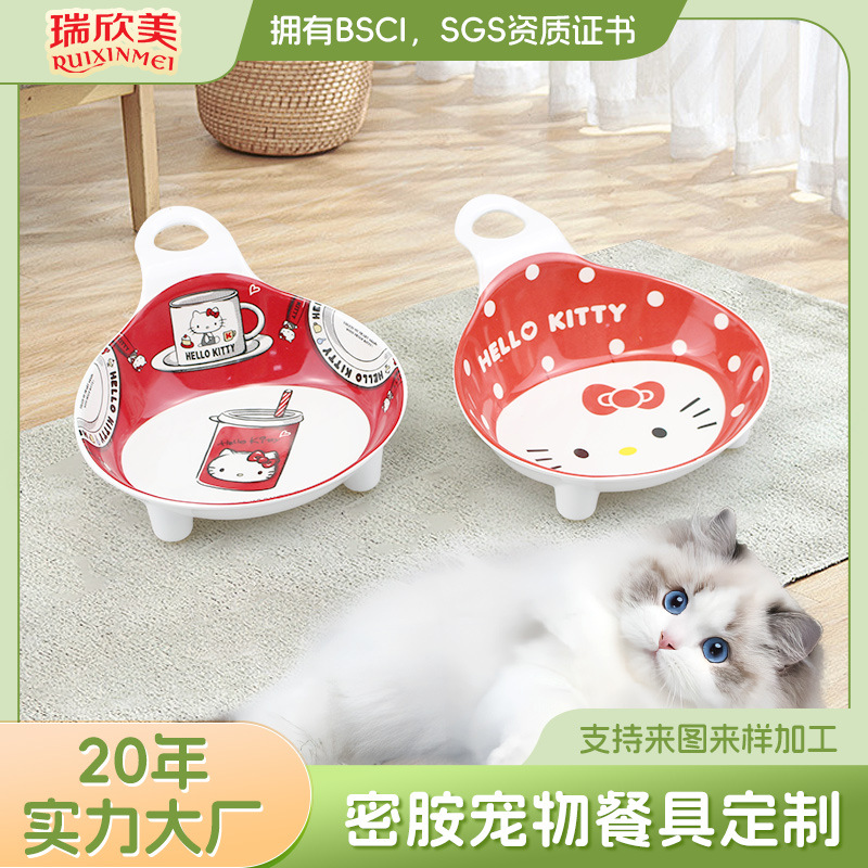 공장 직접 공급 멜라민 애완 동물 고양이 그릇 귀여운 인쇄 고양이 식기 가정용 작은 고양이와 개 그릇 손잡이 고양이 그릇