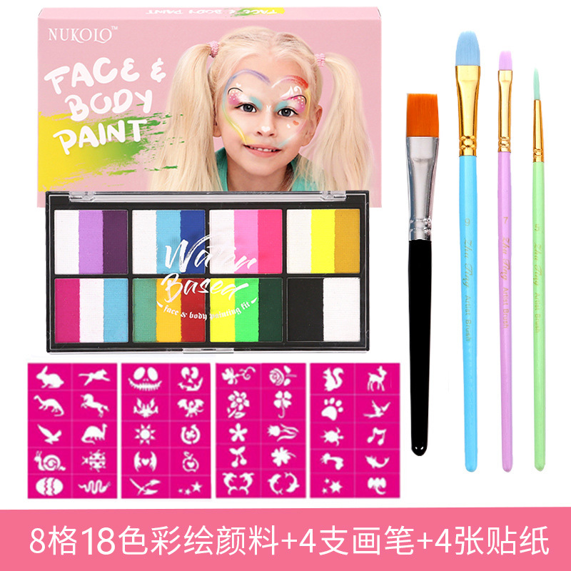 8 rejilla de tres piezas de pintura soluble en agua (que contiene 1 pluma) + 3 plumas de varilla de color + 4 plantillas Rojas