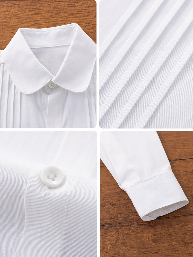 Camisa blanca para niños Camisa de manga larga de primavera y otoño para niñas Escuela primaria Cuello redondo Camisa blanca para el campus
