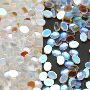 Synthetic AB color Moonstone oval egg-shaped flat base plain face bow face slightly discolored when exposed to light shape can be made according to the support