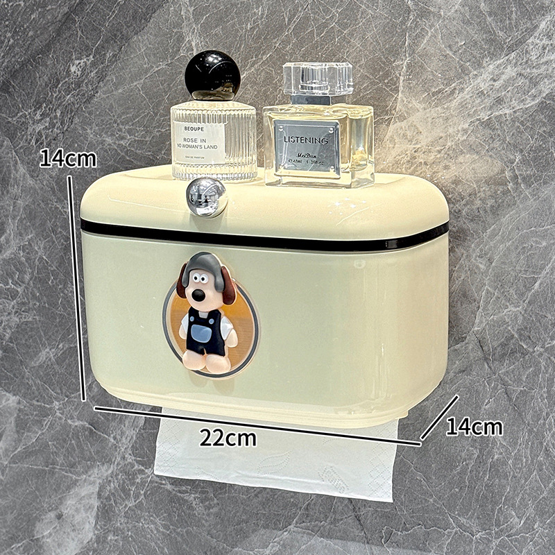 Caja de pañuelos para inodoros, caja de papel higiénico impermeable sin perforaciones montada en la pared, caja de dibujo creativa de alto valor para el baño