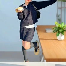 秋冬新款韩版麻花复古针织开衫套装女软糯宽松慵懒毛衣短裙两件套