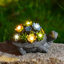 亚马逊户外树脂乌龟太阳能灯多肉花园雕像装饰摆件庭院工艺品批发