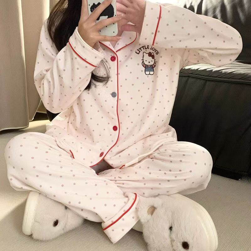 波点Kitty猫睡衣女秋冬季保暖德绒长袖长裤两件套学生宿舍家居服|undefined