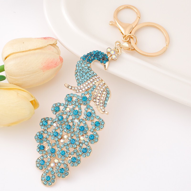 Animal Bird Peacock Rhinestone Metal Keychain Ring Car Backpack Key Pendant Bird Keychain Wholesale
