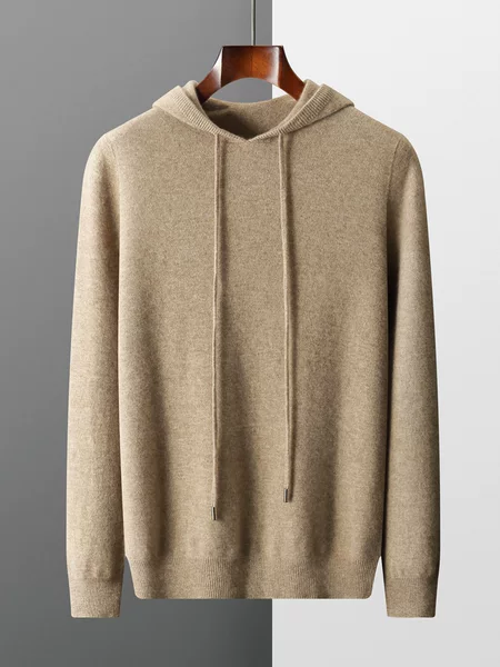 Men's Seamless Casual Hooded Wool Sweater, Men's Pullover Sweatshirt, Solid Color Autumn and Winter Cross-Border Knitted Base Shirt