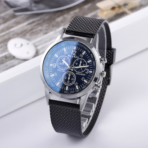 Blue Light Three-Eye Men's Watch, Export Hot Selling Model, Plastic Mesh Strap, Business Casual Men's Quartz Watch