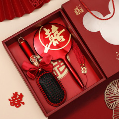 梳子结婚一对镜子陪嫁红色气垫梳喜木梳套装嫁妆物品女方全套用品