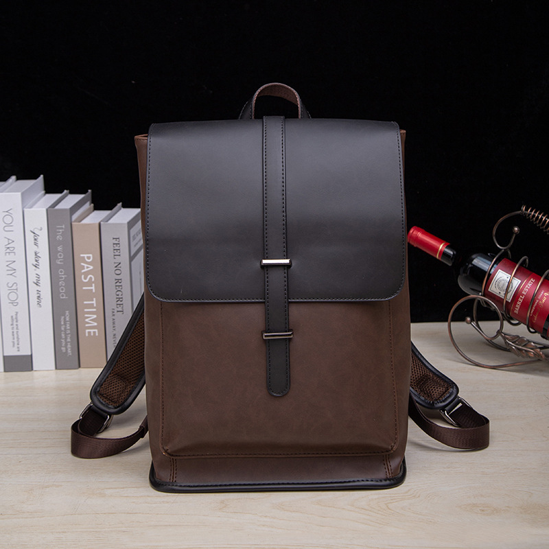 Korean style backpack men's leather fashion travel bag schoolbag casual men's bag fashion trendy retro computer backpack
