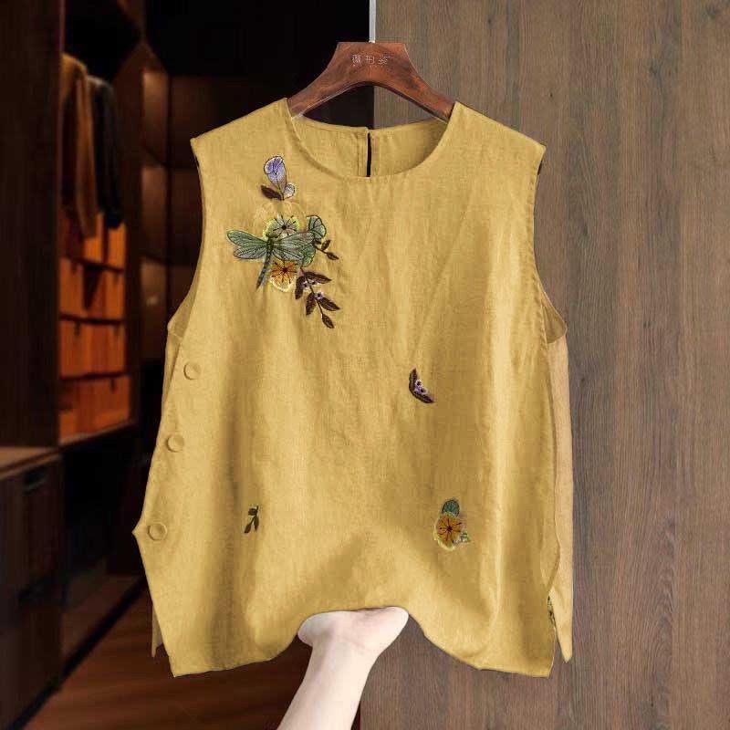 Chinese-Style Cotton Vest for Women, New Summer Model with Heavy Embroidery and Button Design, Sleeveless Top, Hot-Selling Item Chinese-Style Cotton Vest for Women, New Summer Model with Heavy Embroidery and Button Design, Sleeveless Top, Hot-Selling Item