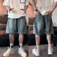 Модные летние 25ss//Американские повседневные джинсовые шорты в стиле ретро, простые однотонные универсальные тренды.